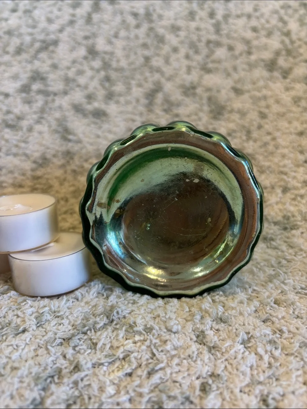 Mercury Glass Sage Green Ribbed Votive Candle Holder Koyal Pier One NWT 3x3”